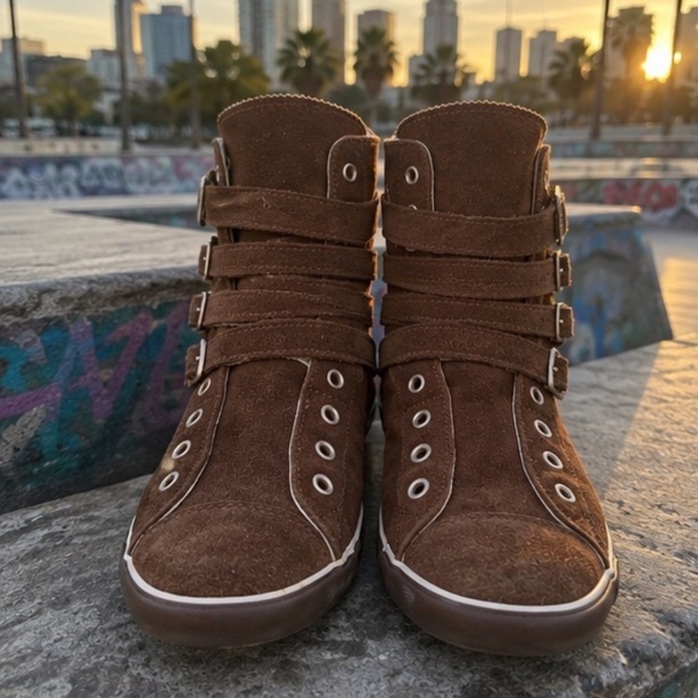 Converse All Star Suede Multi Strap Buckle High Top Boots Brown Womens 7.5